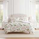 Martha Stewart - King Comforter Set, 100% Silky Smooth Cotton Sateen Floral Bedding for Year Round Comfort, 3 Piece Bed Set with Matching Pillowcases (Geranium Bloom Pink)