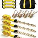 8 Point Roll Back Vehicle Wheel Tire Tie Down Straps Kit 3333LBS | 9999LBS Breaking Capacity, 2"x16' Tow Truck Flatbed Strap w/Chain Extension Ratchet, 2"x16" Short Tow Strap, Fit all vehicle