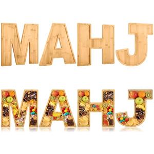Weysat 4 Pcs Mahjong Charcuterie Board Wood Mahj Letters Food Serving Trays Dish Plates Fillable Fruit Snack Cake Cookies for Mahjong Lovers Party Decorative Platter Supplies, 11.8 x 11.8 x 0.6 Inch
