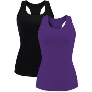 beautyin Women Tank Top with Shelf Bra Racerback Workout Yoga Tops Undershirt, 2 Pack, Small 