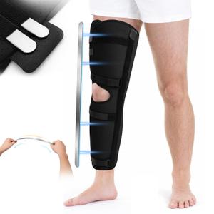 Full Leg Brace with 6 Hook-and-Loop Support Straps, 23" Knee Immobilizer with 4 Removable Bendable Aluminum Stays, Breathable & Soft for Post-Surgery Recovery, Knee Fractures, Men & Women (Black)