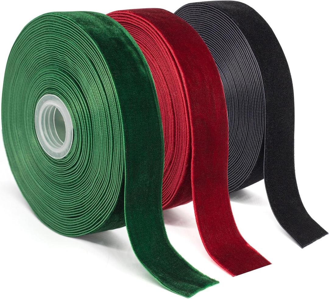 Velvet Ribbon Set, 1  30Yards (3 Rolls, 10Yards/RollsBurgundy, Dark Green, Black) Velvet Ribbon for Gift Wrapping, Flower Bouquet, Bow Making & Other Projects