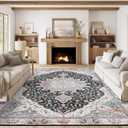 Washable Rug 8x10 Area Rugs for Living Room - Stain Resistant Non-Slip Backing Rugs for Bedroom - Vintage Large Area Rug (Drak Grey/Multi, 8'x10') (8ft x 10ft (Rectangular))
