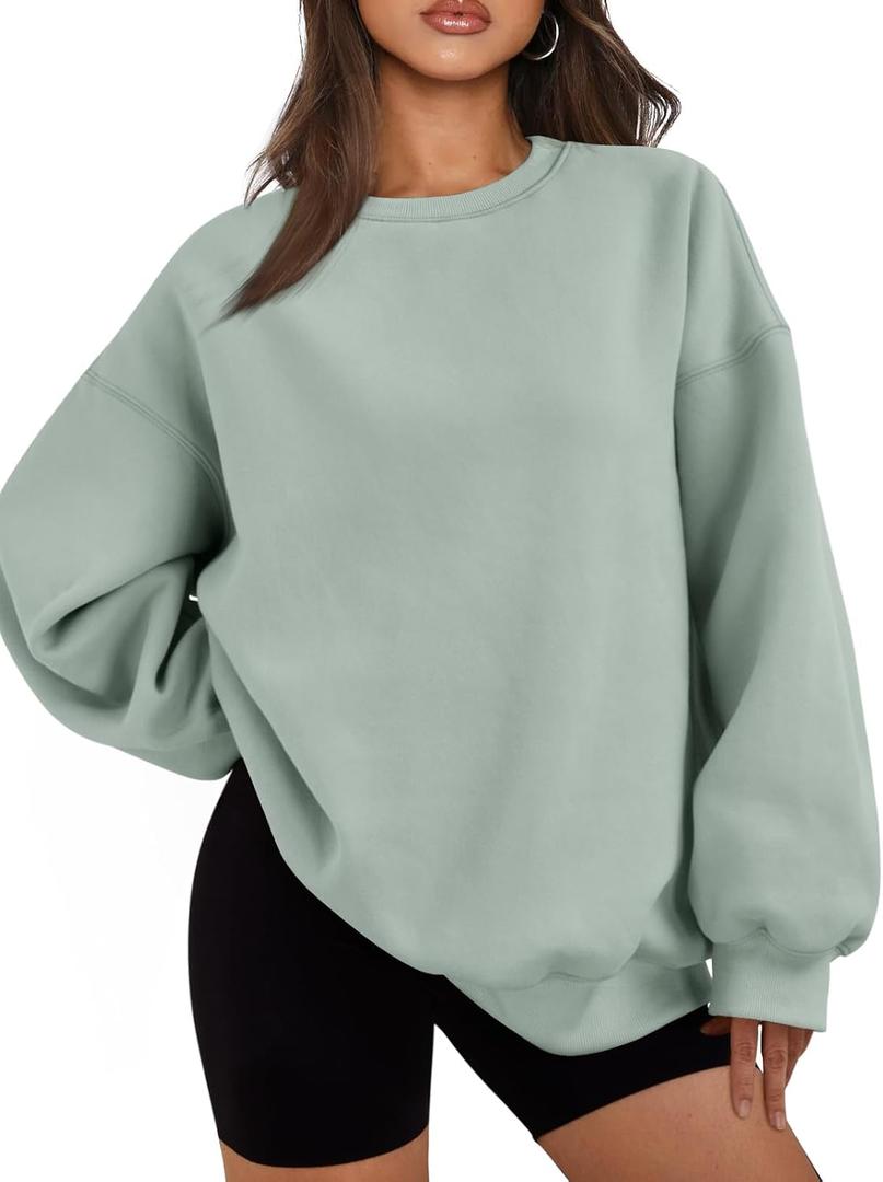 EFAN Womens Oversized Sweatshirts Hoodies Fleece Crewneck Sweaters Casual Tops Comfy Fall Fashion Outfits Winter Clothes 2026 (X-Large, Lightgreen)