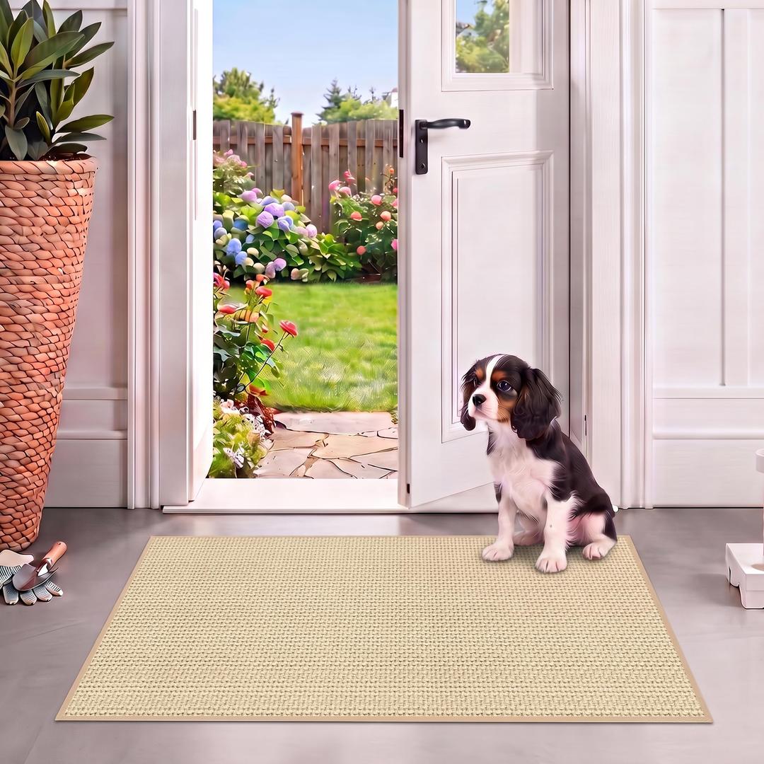 GOYLSER 18ft Jute Running Rugs for Hallway, Kitchen Rug Runner Non Slip Washable Hall Runner Rug, Beige Runner for Kitchen Floor Non Slip