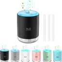 Rechargeable Mini Humidifier with 7 Color Light, Small Personal Desktop Humidifier for Baby Bedroom, Office, Nursery, Travel with Auto Shut-Off, Super Quiet (Black)