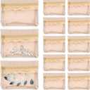 10 Pcs Travel Jewelry Pouch, Beige Transparent Jewelry Travel Organizer Case Non-Woven Fabric Clear Storage Bag with Zipper Portable Storage Bags for Women Necklaces Rings Earrings