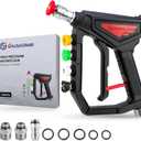 Short Pressure Washer Gun with Nozzle Holder, 5000 PSI High Pressure Washer Gun with 5 Nozzle Tips, 3/8'' Quick Connect, M22-14 mm and M22-15 mm Fittings, Power Washer Gun for Car Wash