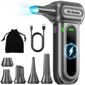 Electric Air Duster Cleaning Tools -180000RPM Super Power Cordless Air Duster, Rechargeable Brushless Motor Durable Blower, 4-Gear Adjustable Dust Blower Fan for Car, PC, Sliver (Silver)