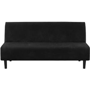 H.VERSAILTEX Velvet Futon Cover Armless Sofa Covers Sofa Bed Covers Stretch Futon Couch Cover Sofa Slipcover Furniture Protector Thick Soft Form Fitted Stay in Place, Black