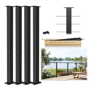 Zylorix 4Pack 36" Swageless Modular Cable Railing Post, Stainless Steel T304 Black Coated Surface Mount 35"x2"x2" Level Drilled Line Post for Cable Railing System Deck Indoor Outdoor Porch Balcony