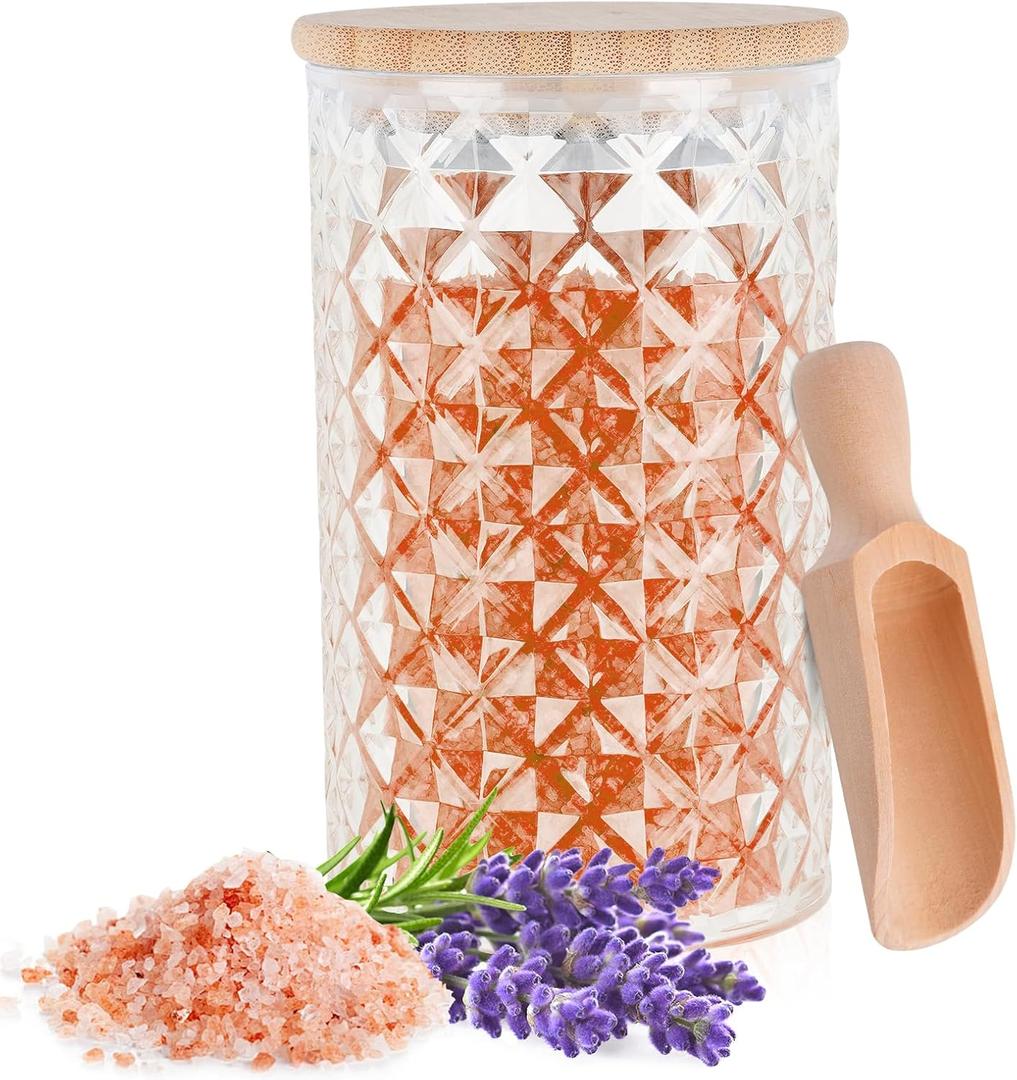 1200ML/42OZ Acrylic Bath Salt Jar with Wooden Scoop, Clear Bath Salt Container with Sealing Lid, Large Storage Canisters for Bathroom Bath Decor, Kitchen Sugar Tea Spices