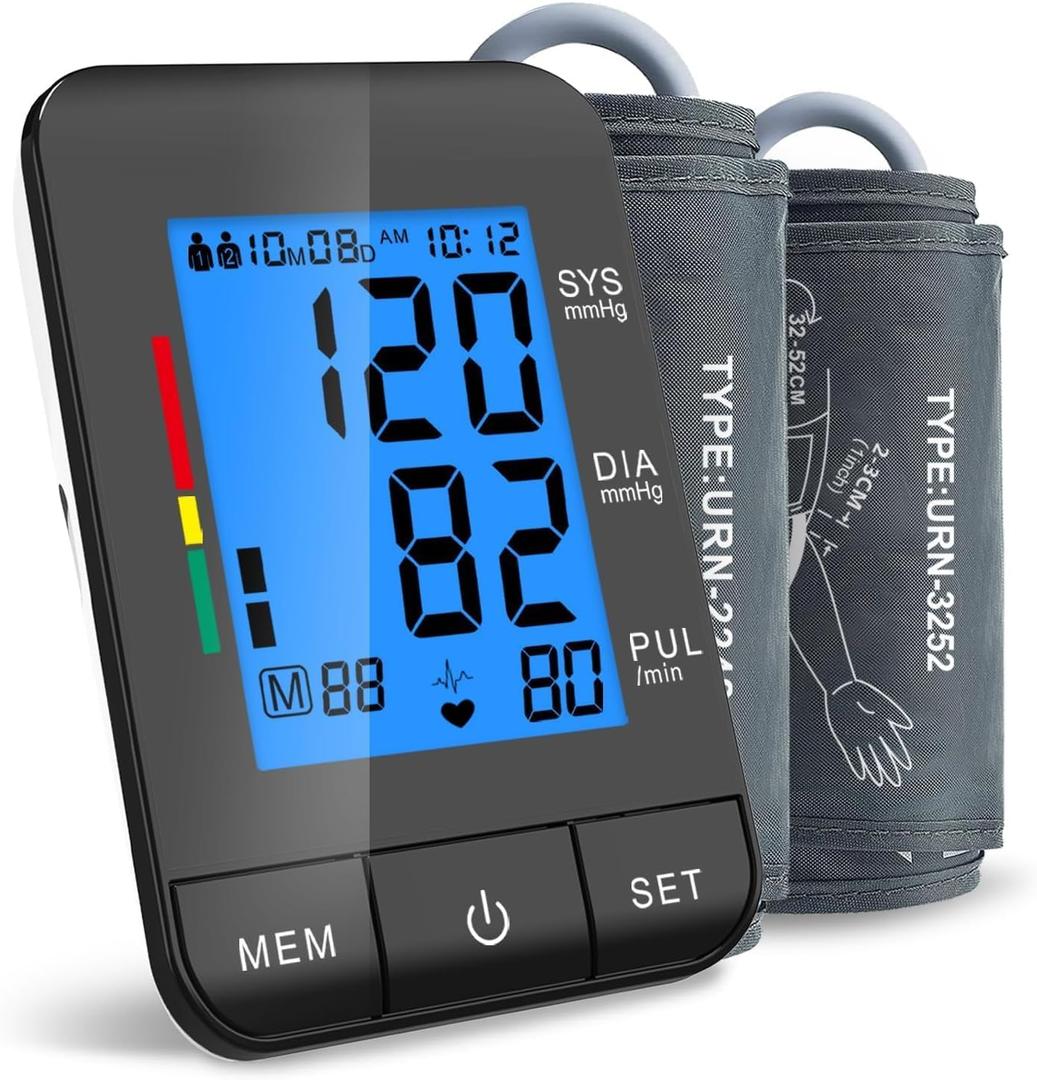 Accurate Digital BP Machine - Automatic Blood Pressure Monitor with XL Cuff (13-21") & M/L Cuff (9-17") for Big/Medium Arms, Large Backlit LCD Display, 360 Adjustable & Portable for Adults