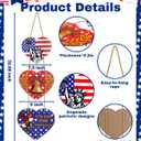 Piemow 4th of July Decorations - Patriotic Decorations Heart Door Sign Hanging, Independence Day Wooden Door Wreath Hanger, Memorial Day Indoor Outdoor Home Decor