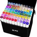 VIBEX 80 Colors Alcohol Markers with Base Dual Tip Drawing Markers for Adult and Kids Comics Coloring Sketching Illustration - Refillable (80 White)