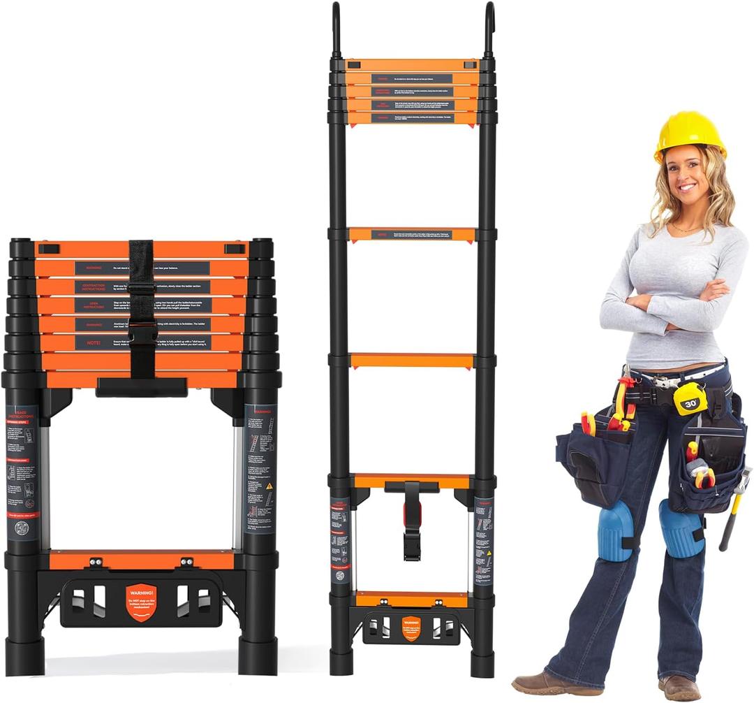 Telescoping Ladder，8.5FT Extension Ladder，One-Step Collapsible, Aluminum Ladder for RV Home Outdoor, 330lbs Max Capacity