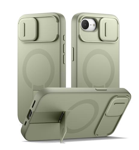 SURITCH for iPhone 17e/16e Case with Magnetic Camera Slide Cover and Adjustable Kickstand, Compatible with MagSafe, Shockproof Bumper Case Slim Protective Cover 6.1 Inch, Green