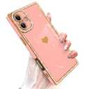 PERRKLD for iPhone 16 Plus Case Cute Love Heart Plating for Women, with Screen Protector, Glitter Sparkle Rhinestone Diamond Border Design Slim Rectangle Wireless Protection Case Cover, Pink