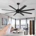 Fanbulous 65 Inch Ceiling Fans No Light with Remote, Black Indoor/Outdoor Ceiling Fan Without Light with Quiet Reversible DC Motor, 6 Speeds, 8 Blades Large Ceiling Fan for Living Room Bedroom Patio