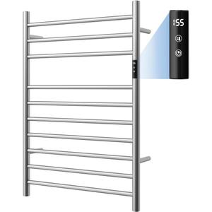 QAOYEDE Towel Warmer Racks for Bathroom, Heated Towel Racks with Timer & Temperature Multi-Level Adjustable, Plug-in Wall Mounted 10 Bars Towel Warmer Brushed Nickel