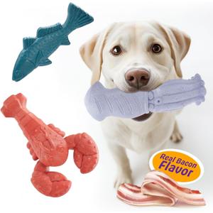 Kimee Dog Toys for Aggressive Chewers, 3 Pack Indestructible Dog Chew Toys, Super Chewer Toys with Tough Nylon Bacon Flavor for All Breed Sizes, Teeth Cleaning & Training, Boredom Relief