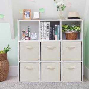 Storage Cubes, 11 Inch Cube Storage Bins, Set of 6, Fabric Foldable Storage Bins With Handles, Closet Storage Organizer Bins, Cubby Clothing Storage Baskets for Shelves, Beige (6 Pack, Beige)