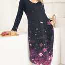 Ekouaer Womens Nightgown V Neck Nightshirts Long Sleeve Sleepwear with Pockets S-4XL (Black, L)