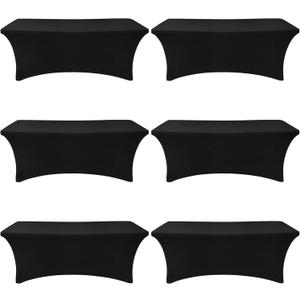 Spandex Table Cover 6 Pack 6FT Black Fitted Tablecloths, Washable Wrinkle Resistant Stretch Table Cloth Rectangle for Vendor Booth Display Items, Party Supplies for Adults, Wedding Decorations, Banquet (73" x 30" (Rectangular))