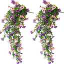 Artificial Hanging Flowers for Outdoors, 2 Pcs UV Resistant Artificial Outdoor Flowers, Not-Fading Fake Hanging Plant for Outdoor Planters for Home Garden Porch Yard Decor,Purple Pink