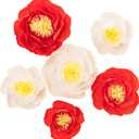 Crepe Paper Flowers Decoration for Wall, Artificial Flowers for Wedding Decor,Flower Backdrop Decor,Baby Shower,Birthday,Archway Decor, Nursery Wall Decor(White and Orange Red,Set/6)