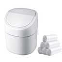 Mini Desk Trash Can with Lid with Trash Bags 180 Pcs Swing-Lid Tiny Countertop Garbage Bin Small Table Top Plastic Covered Waste Basket (White)