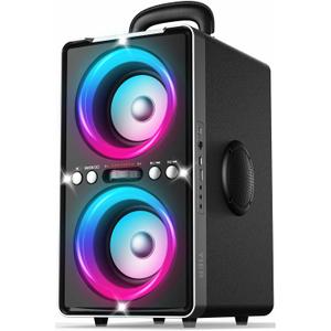 YIER Bluetooth Speaker, 200W Peak Loud Stereo with Big Bass, 20H Playtime, TWS, Fast Charging, Portable Handle, Wireless Large Boombox Bocina with LED Light for Party Outdoor Backyard Camping (Matte Black)