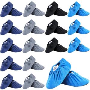 Mepase 20 Pairs Reusable Non Slip Indoor Protectors Shoe Covers Soft Washable Thickened Boot Shoe Covers for Household Office Laboratory, 4 Colors