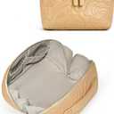 Popvibe Open Flat Makeup Bag Travel Cosmetic Case for Women, Large Capacity Toiletry Travel Bag with Zipper, Portable Aesthetic Floral Make Up Organizer Pouch for Toiletries, Makeup Brush Camel Medium (Biscuit)