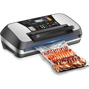 95kpa Vacuum Sealer Machine, Commercial Full Automatic Food Sealer, Food Vacuum Sealing Machine with Cutter, 10 Pre-cut Bags & Bag Rolls and Accessory Hose, Fully Starter Kits, Black