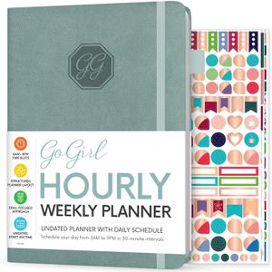 GoGirl Weekly Schedule Planner Hourly Work & Life Planner with Time Slots Vertical Agenda Organizer for Daily Productivity, A5 (Blue Surf)