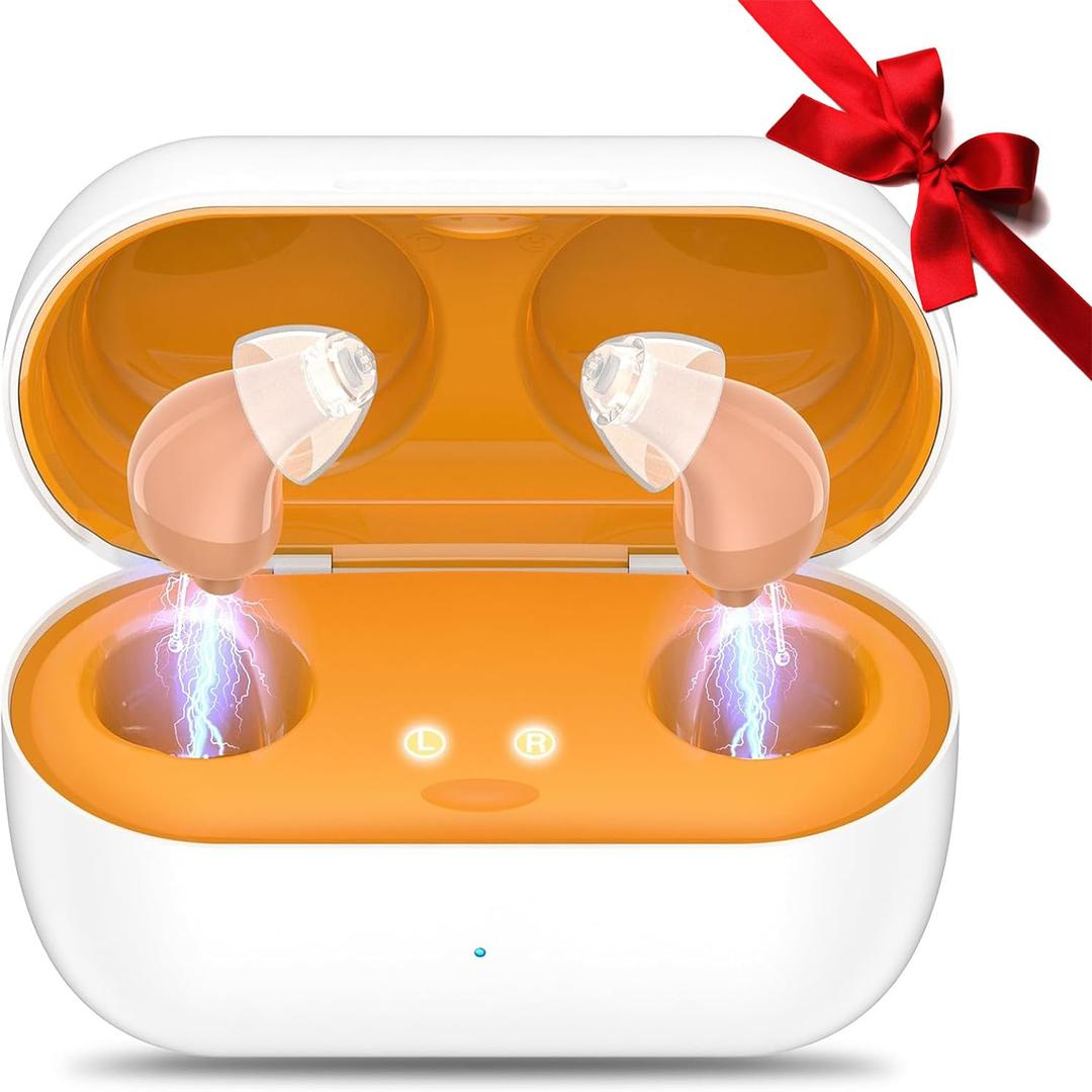 Hearing Aids, Rechargeable Digital Hearing Aids for Seniors, Noise Cancelling with 16-Channel Sound Processing, Invisible Hearing Aids for Men Women with Charging Case (1, yellow)