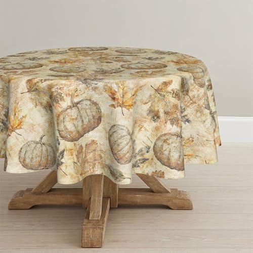 Horaldaily Fall Tablecloth 60×60 Inch Round, Autumn Harvest Maple Leaves Pumpkin Washable Seasonal Table Cover for Party Picnic Dinner Decor