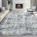 Dintszyayue Washable Rugs 5X7 Large Neutral Modern Non Slip Foldable Thin Under Dining Table Dining Room Floor Cove Dark Grey