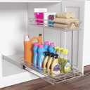 OCG Under Sink Cabinet Organizer Two Tier Pull Out Shelf (14.75W x 17D), Under Sink Sliding Shelf for Kitchen Bathroom Cabinet 2 Tier Chrome, 14.75W17D