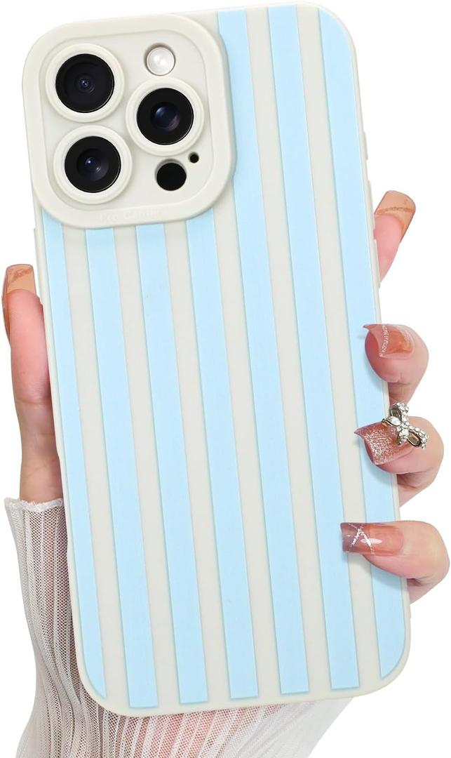 KANGHAR Compatible with iPhone 16 Pro Max Case, Silicone Stripes Cute Pattern, Camera Protection Soft Slim Phone Case for Phone Case -Light Blue