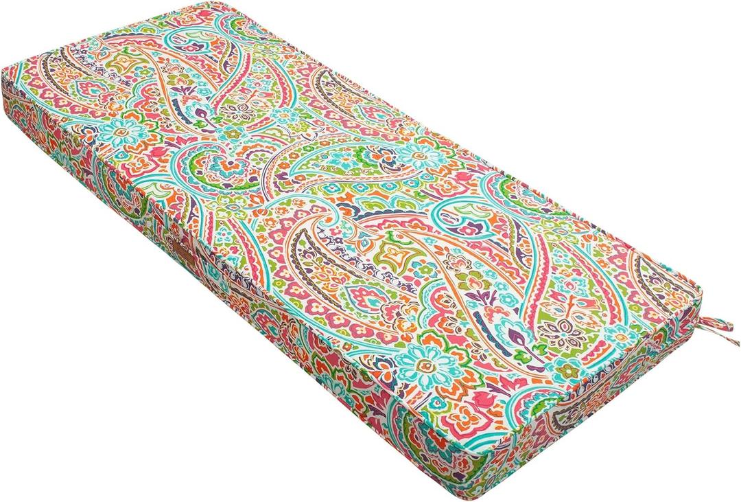 Outdoor Bench Cushion Water-Repellent, 48 x 18 Inch Bench Cushions for Outdoor Furniture, Settee Cushions with Handle and Straps, Patio Couch Cushion 1 Pack, Melora Paisley
