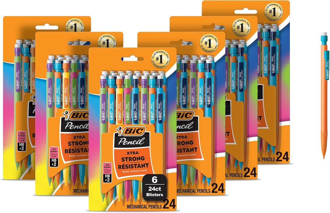 BIC Xtra Strong Mechanical Pencils with Erasers, Thick Point (0.9mm), 144-Count Bundle, Bulk Mechanical Pencils for School or Office Supplies