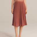 GRACE KARIN Pleated Midi Skirt for Women,Summer Chiffon Elastic High Waist Knee Length Skirts, Swing A-Line Boho Outfits (L)