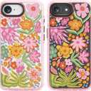 for iPhone 16E Case Cute - Durable Shockproof 6.6 ft Drop Impact Phone Case - Funny Passion Flower Design (6.1") Glitter Pink