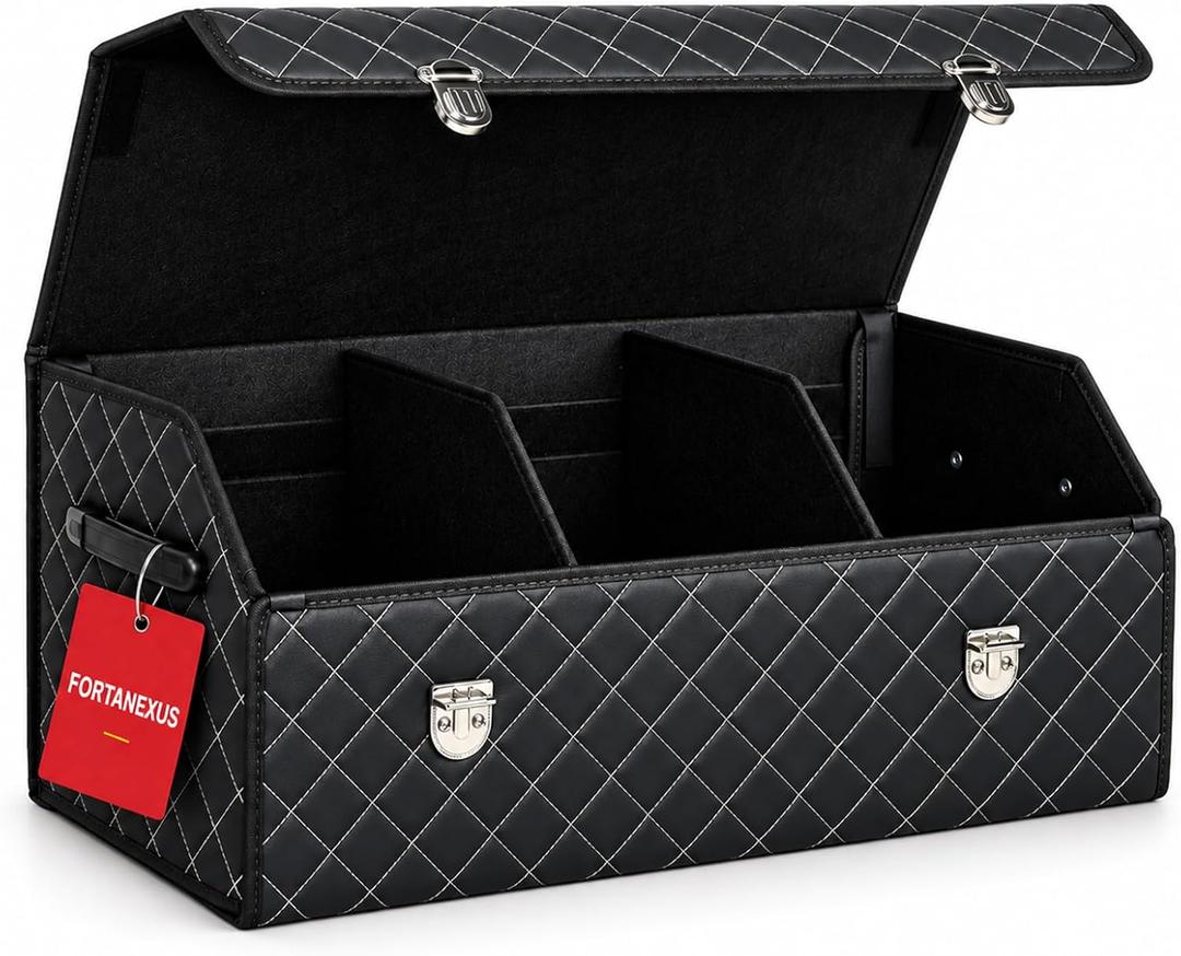 FORTANEXUS Car Trunk Organizer with Sturdy Faux Leather Lid - 29.5 inches