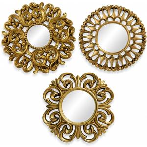 Mifoci Vintage French Wall Mirror Set of 3 Antique Decorative Gallery Wall Mirror Gold Hanging Antique Art Decor Ornate Baroque Style for Living Room Bedroom Home Decor(Round)