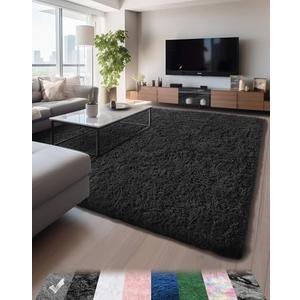 Ophanie Upgrade 8x10 Rugs for Bedroom, Black Fluffy Shaggy Soft Area Rug, Non-Slip Indoor Floor Carpet for Living Room, Kids Baby Boys Teen Dorm Home Decor Aesthetic, Nursery, Black 