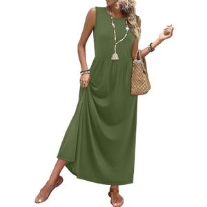 Summer Dresses for Women 2026 Maxi Casual Dress Beach Vacation Clothes Spring Trendy 2026 Elegant Classy Church Sundresses Army Green XL