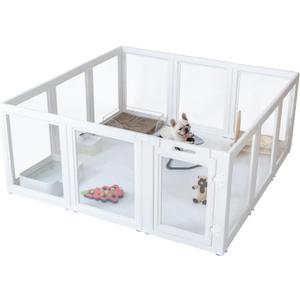 Acrylic Dog Pen,Dog Kennel,Clear Dog Playpen, Easy to Install WhiteDog Pen Indoor, 35.4" H, 8 Pieces